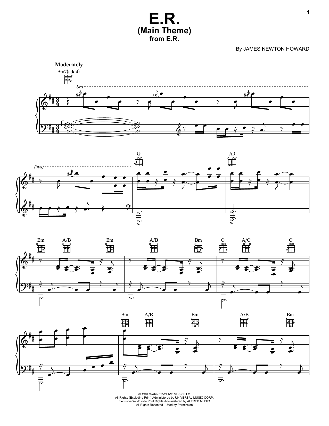 James Newton Howard E.R. (Main Theme) Sheet Music