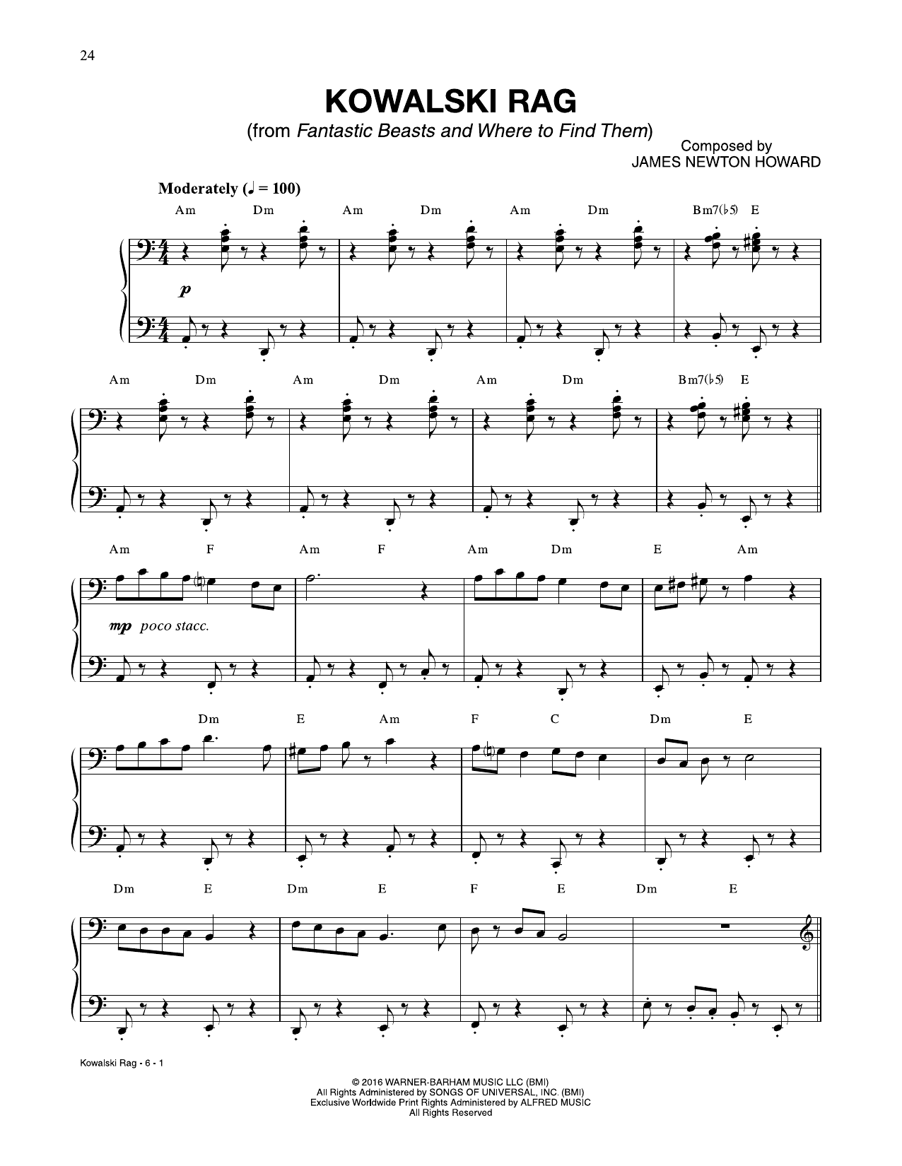 James Newton Howard Kowalski Rag (from Fantastic Beasts And Where To Find Them) Sheet Music