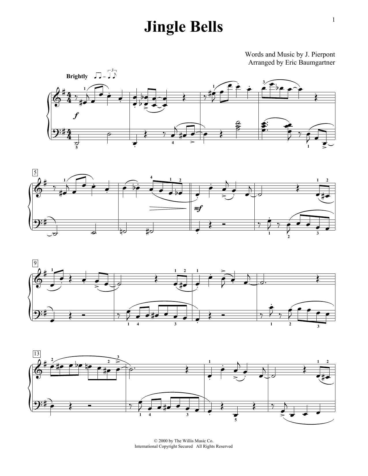 J. Pierpont Jingle Bells [Jazz version] (arr. Eric Baumgartner) Sheet Music