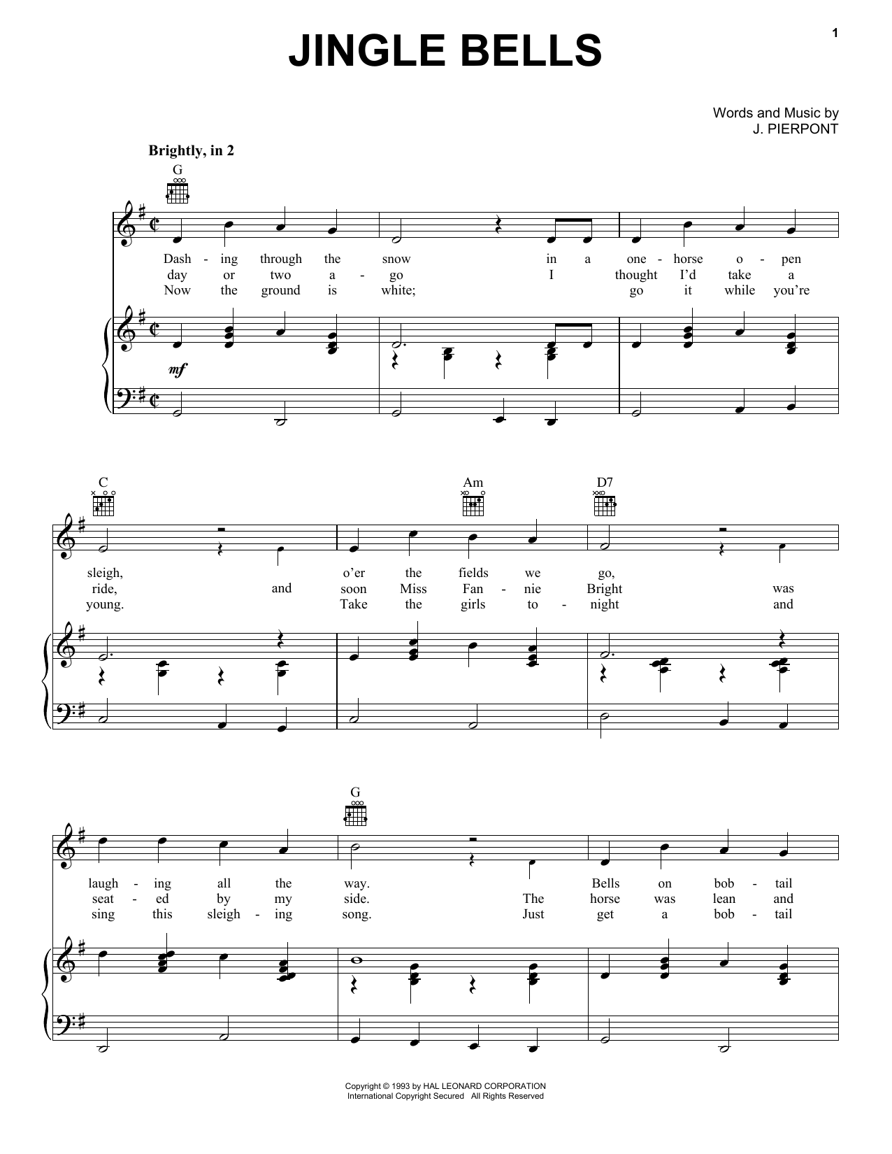 J. Pierpont Jingle Bells Sheet Music