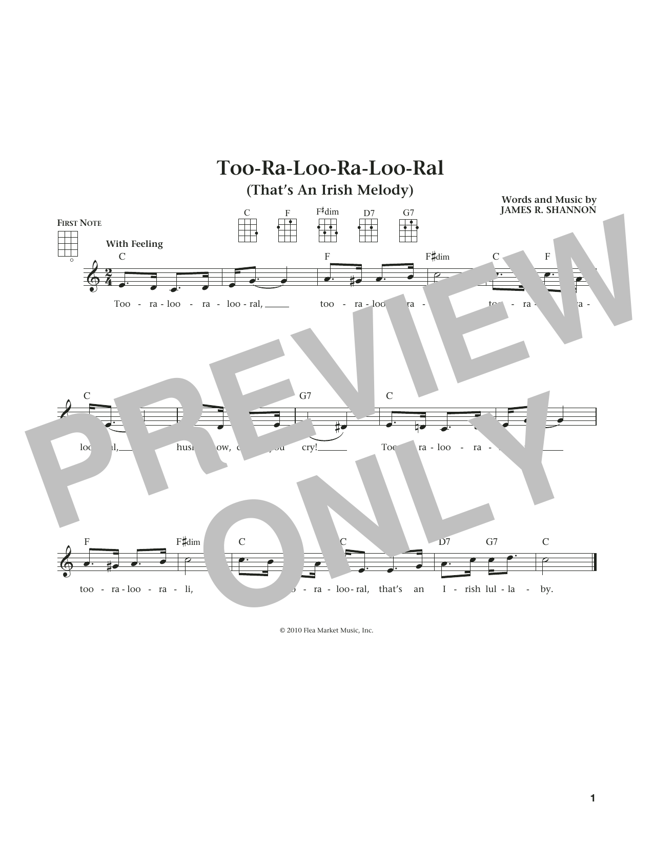 James R. Shannon Too-Ra-Loo-Ra-Loo-Ral (That's An Irish Lullaby) (from The Daily Ukulele) (arr. L Sheet Music