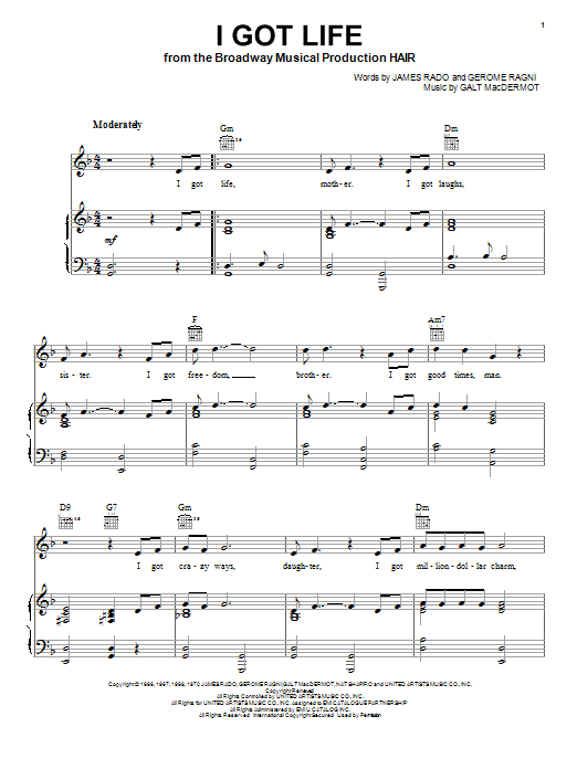 James Rado I Got Life Sheet Music
