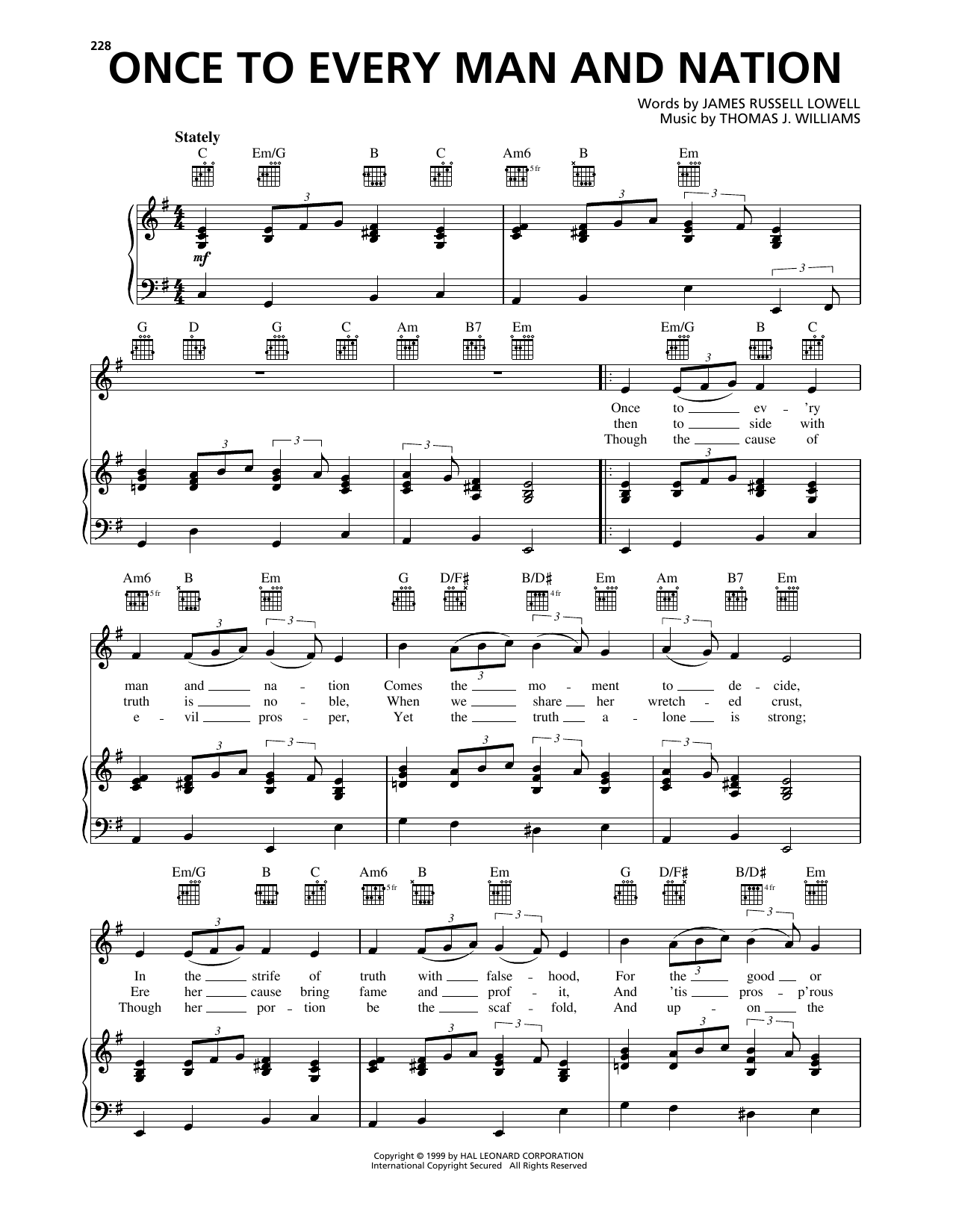 James Russell Lowell Once To Every Man And Nation Sheet Music