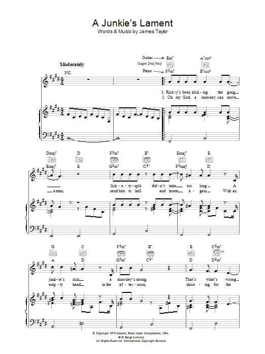 James Taylor A Junkie's Lament Sheet Music
