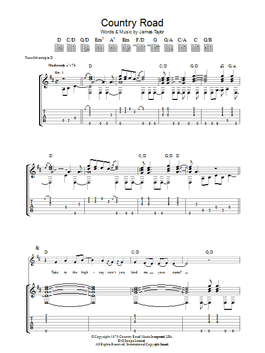 James Taylor Country Road Sheet Music