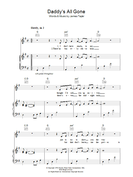 James Taylor Daddy's All Gone Sheet Music
