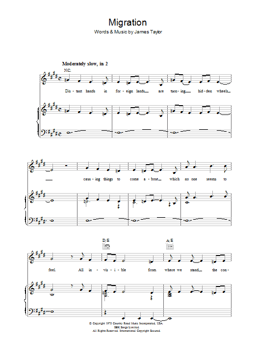James Taylor Migration Sheet Music