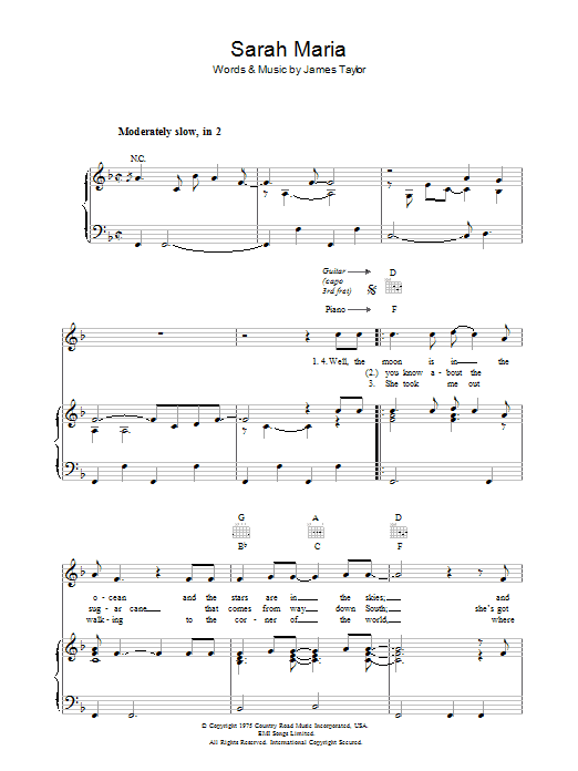 James Taylor Sarah Maria Sheet Music