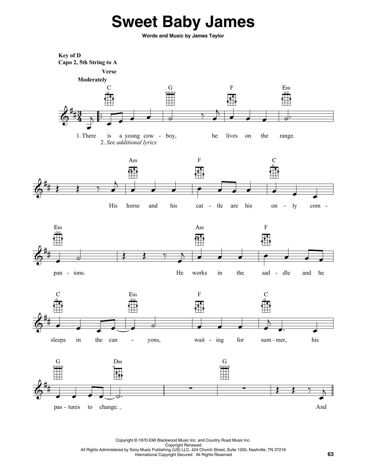 James Taylor Sweet Baby James (arr. Fred Sokolow) Sheet Music