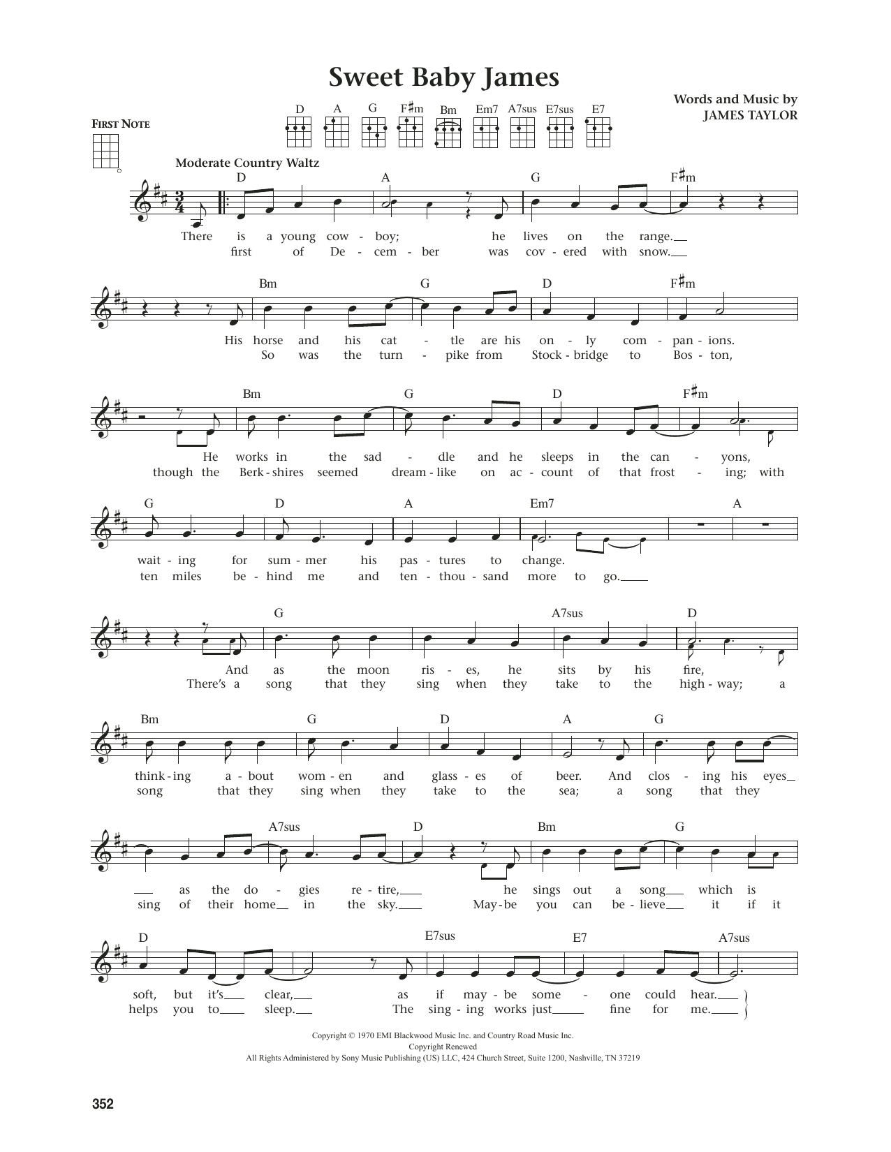 James Taylor Sweet Baby James (from The Daily Ukulele) (arr. Jim Beloff) Sheet Music