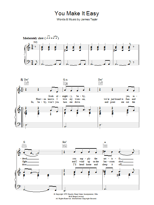 James Taylor You Make It Easy Sheet Music