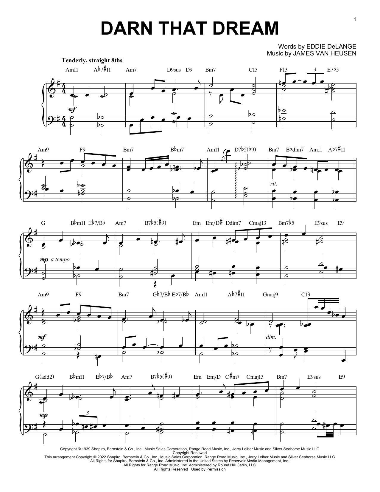 Jimmy Van Heusen Darn That Dream [Jazz version] (arr. Brent Edstrom) Sheet Music