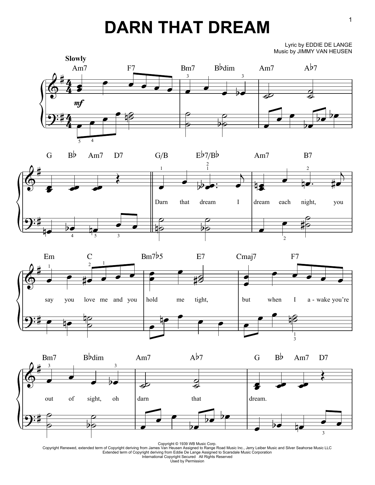 Jimmy Van Heusen Darn That Dream Sheet Music