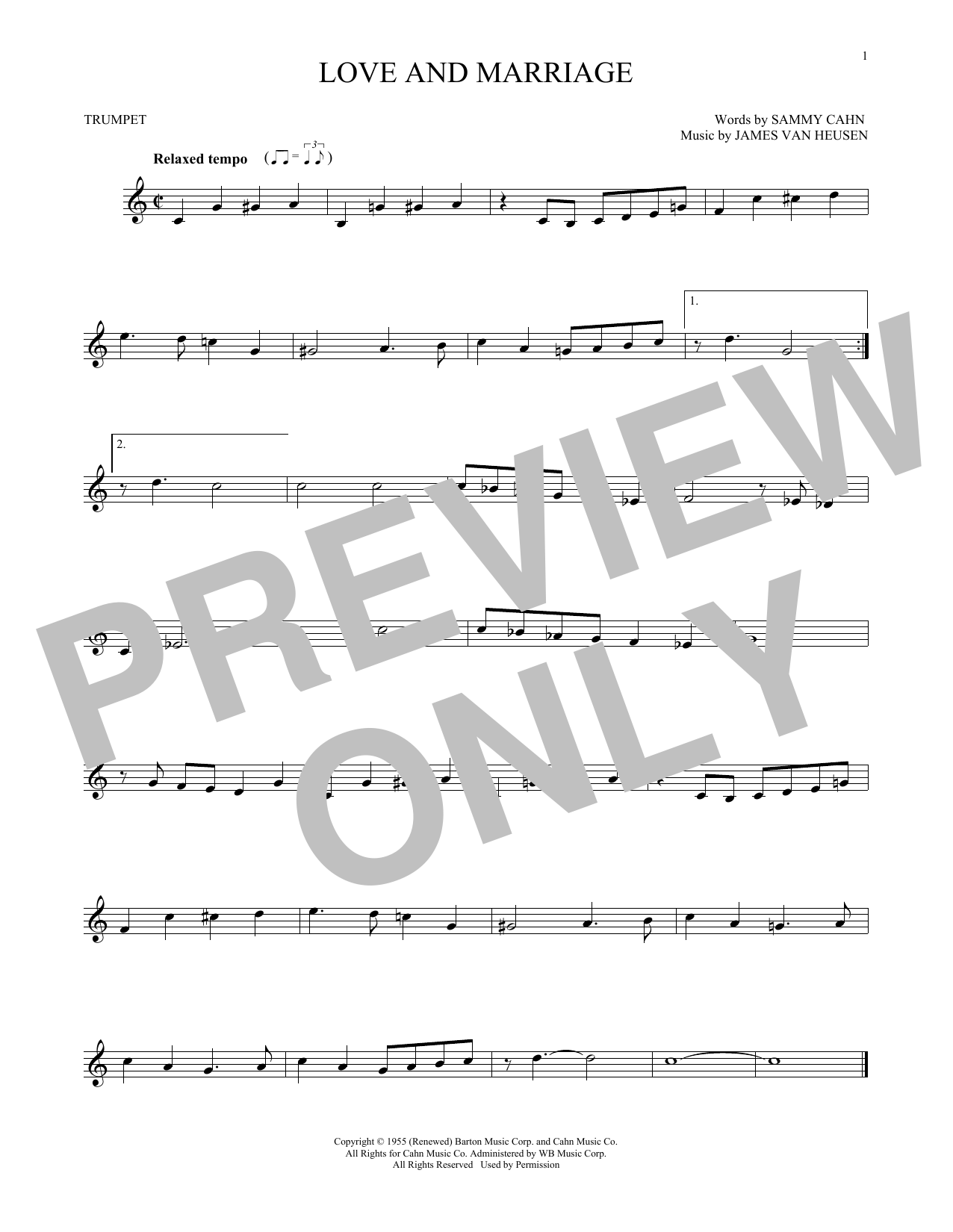 James Van Heusen Love And Marriage Sheet Music