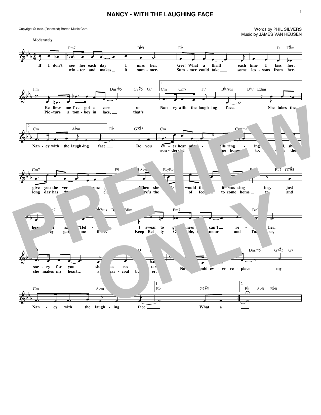 James Van Heusen Nancy (With The Laughing Face) Sheet Music