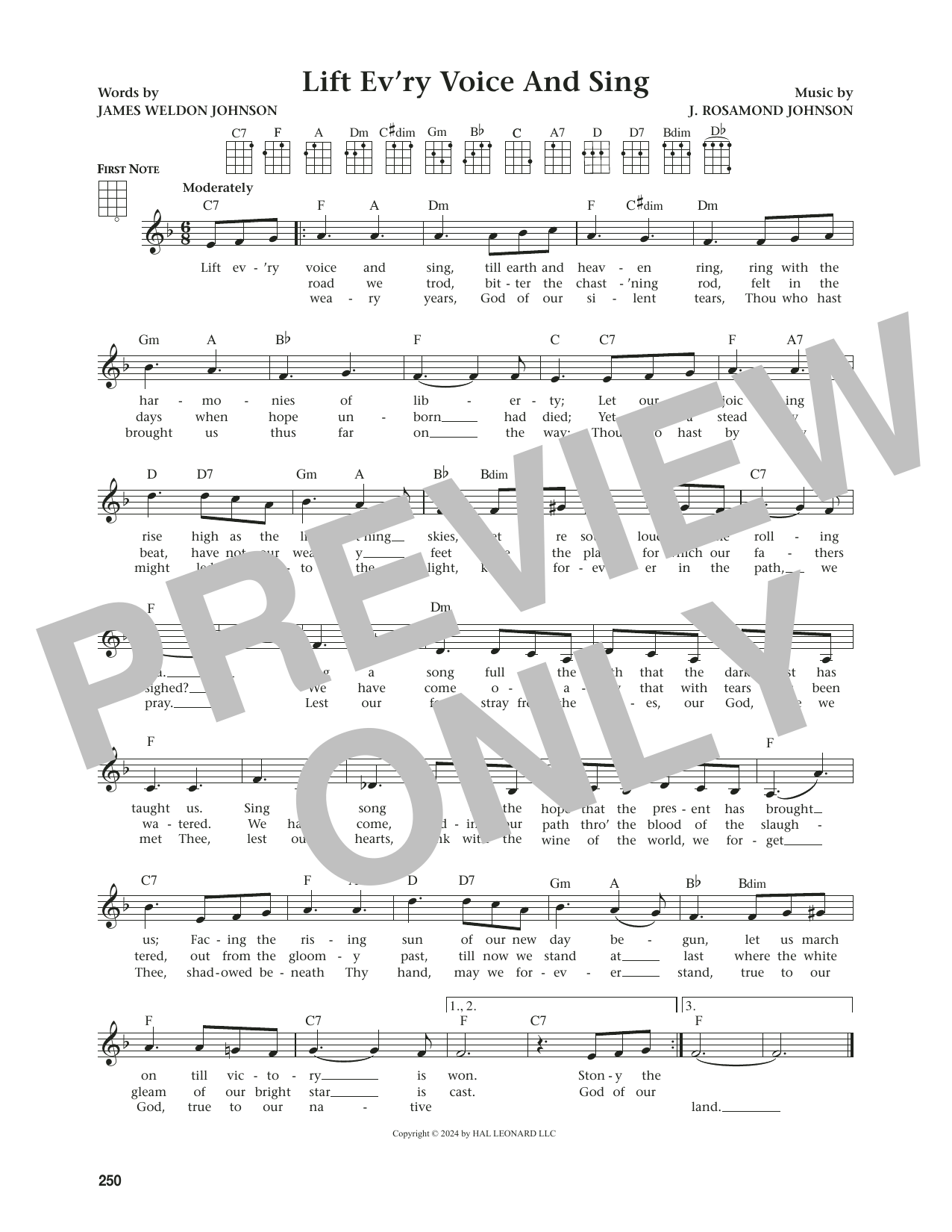 James Weldon Johnson Lift Ev'ry Voice And Sing (from The Daily Ukulele) (arr. Jim Beloff) Sheet Music
