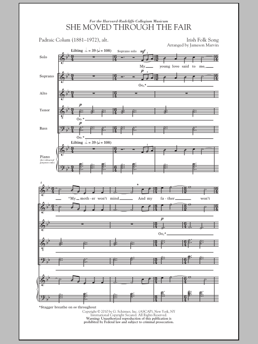 Jameson Marvin She Moved Thro' The Fair (She Moved Through The Fair) Sheet Music