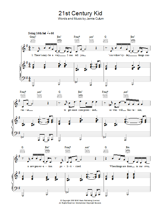 Jamie Cullum 21st Century Kid Sheet Music