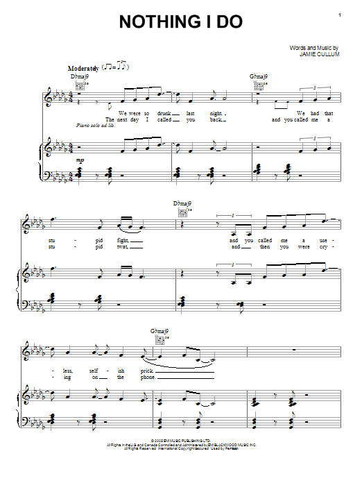 Jamie Cullum Nothing I Do Sheet Music