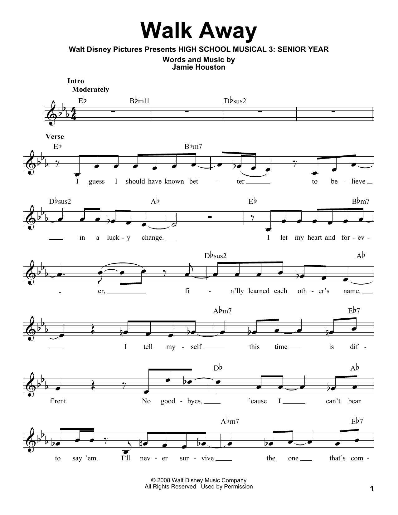 Jamie Houston Walk Away Sheet Music