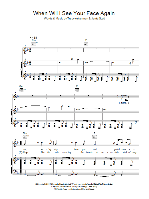 Jamie Scott When Will I See Your Face Again Sheet Music
