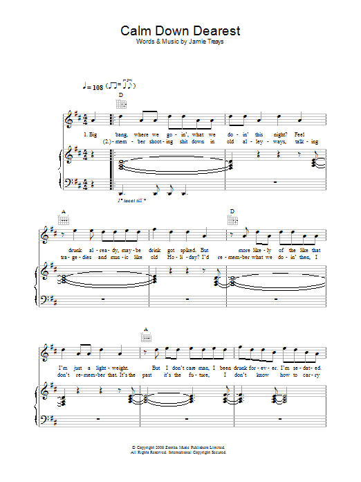 Jamie T Calm Down Dearest Sheet Music