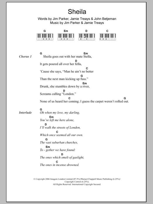 Jamie T Sheila Sheet Music