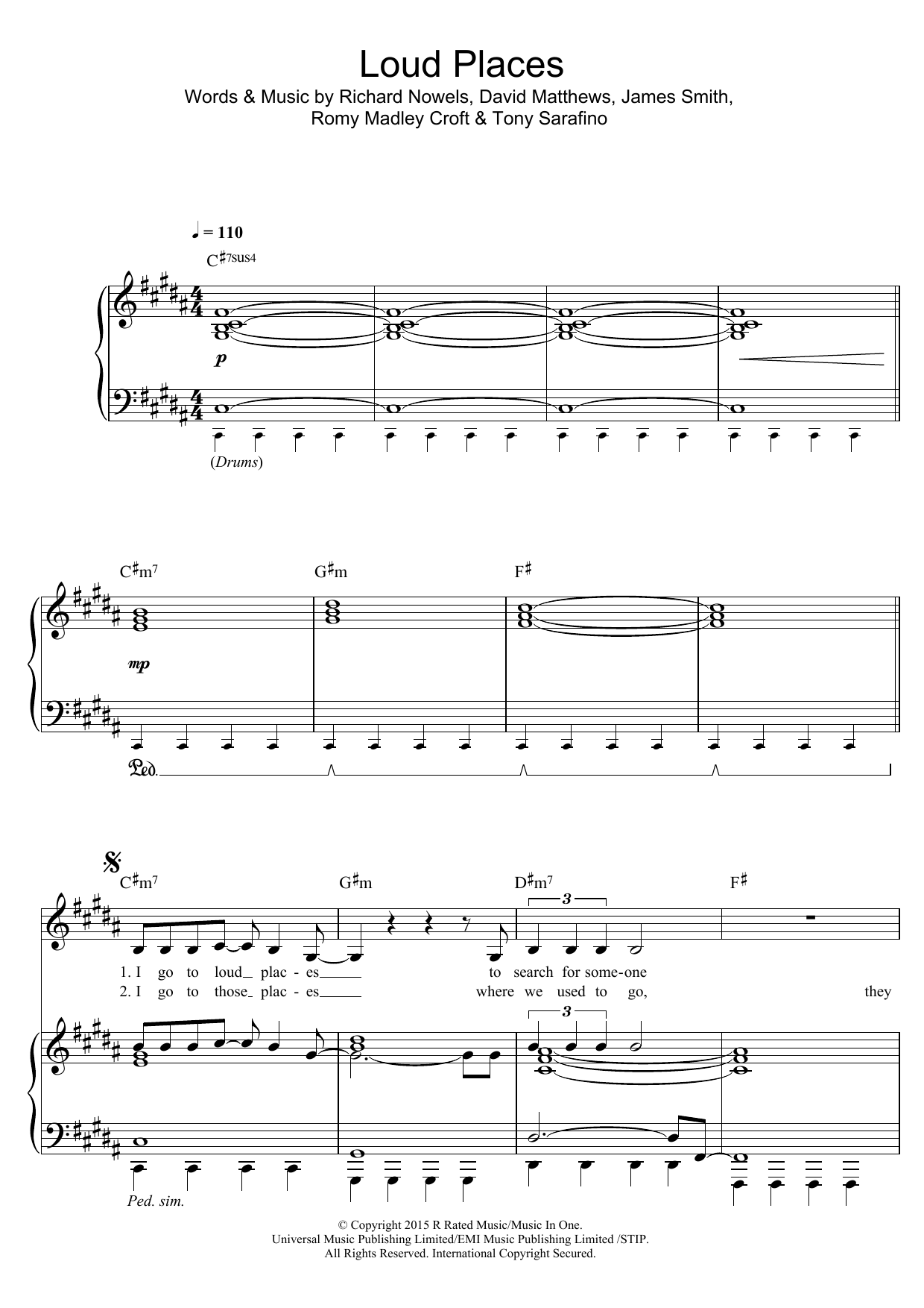 Jamie xx Loud Places Sheet Music