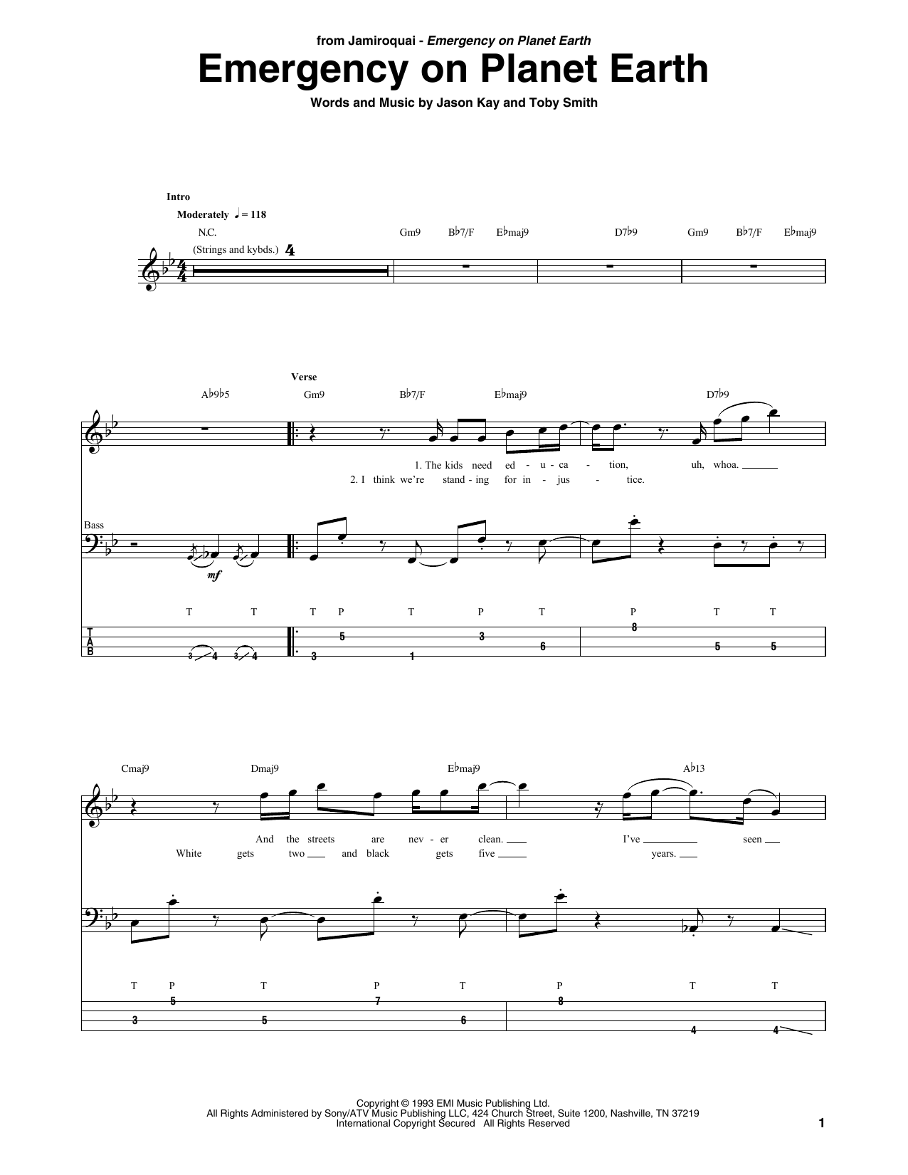 Jamiroquai Emergency On Planet Earth Sheet Music