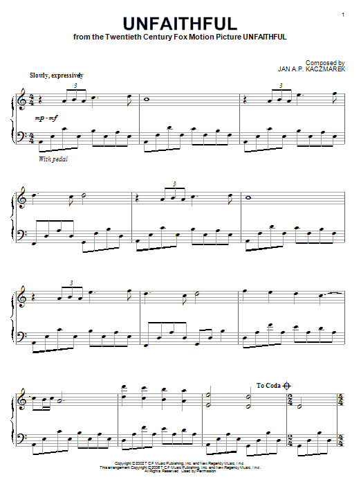 Jan A.P. Kaczmarek Unfaithful Sheet Music