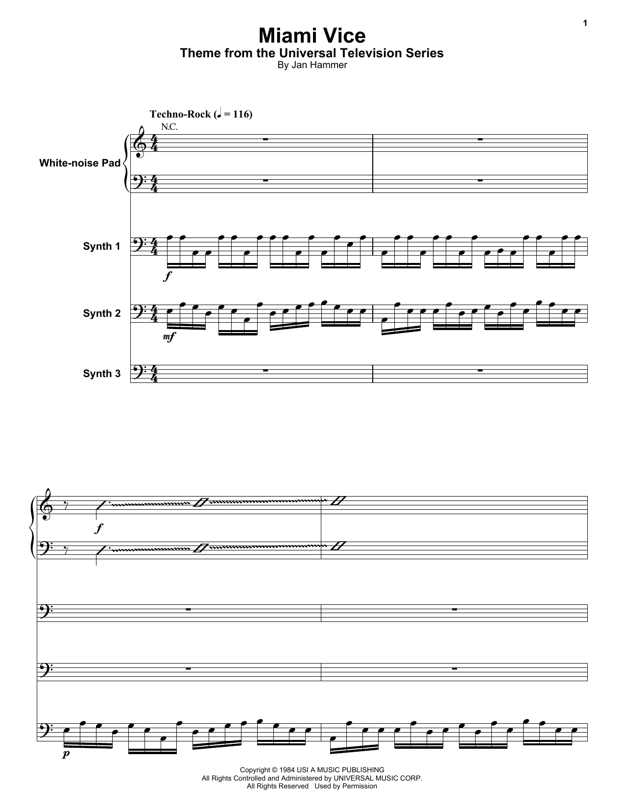 Jan Hammer Miami Vice Sheet Music
