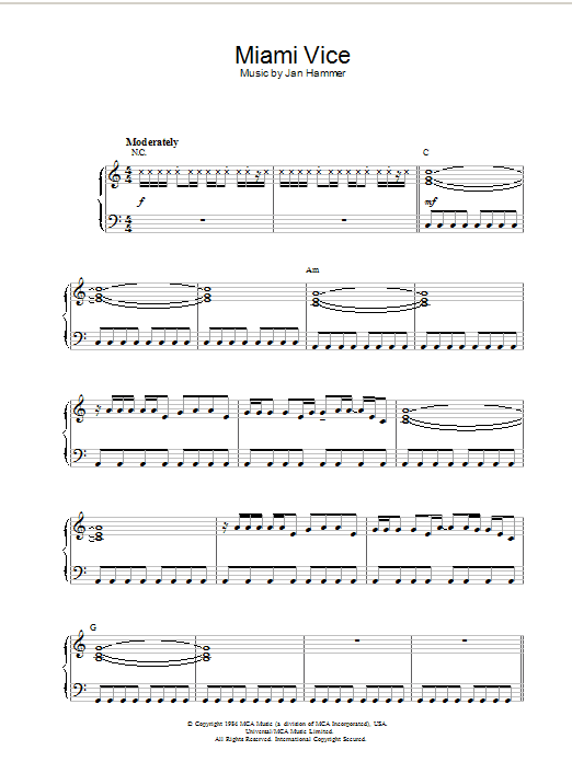 Jan Hammer Theme from Miami Vice Sheet Music