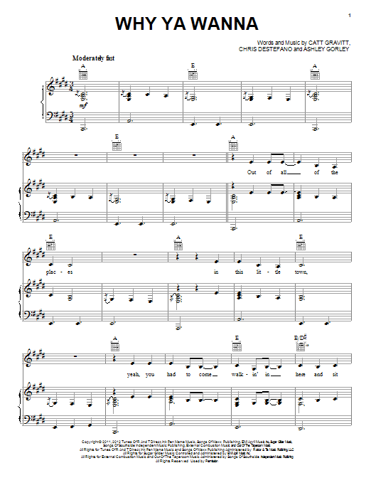 Jana Kramer Why Ya Wanna Sheet Music