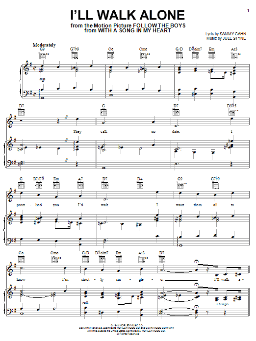 Jane Froman I'll Walk Alone (from With A Song In My Heart) Sheet Music