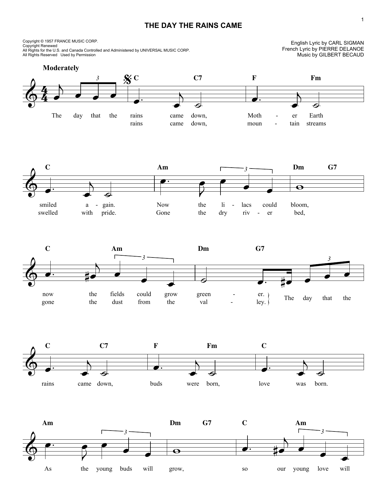 Jane Morgan The Day The Rains Came Sheet Music