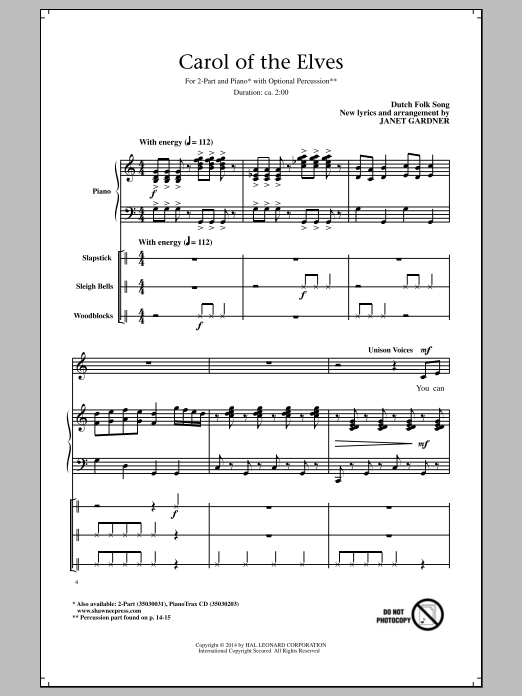 Janet Gardner Carol Of The Elves Sheet Music