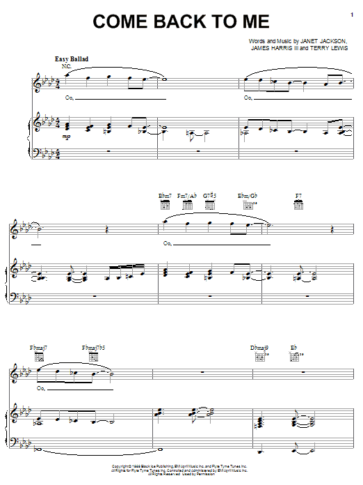 Janet Jackson Come Back To Me Sheet Music