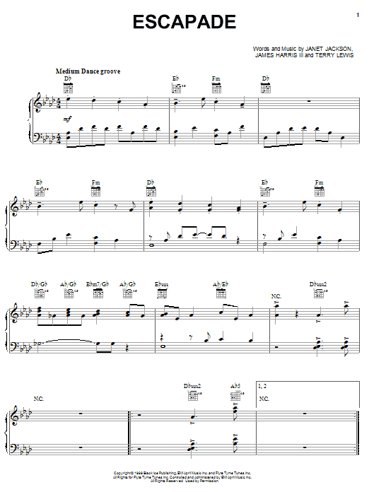 Janet Jackson Escapade Sheet Music
