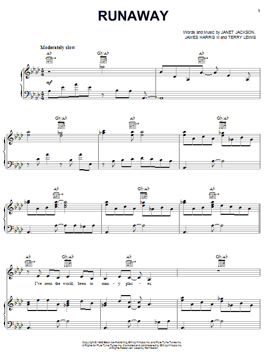 Janet Jackson Runaway Sheet Music