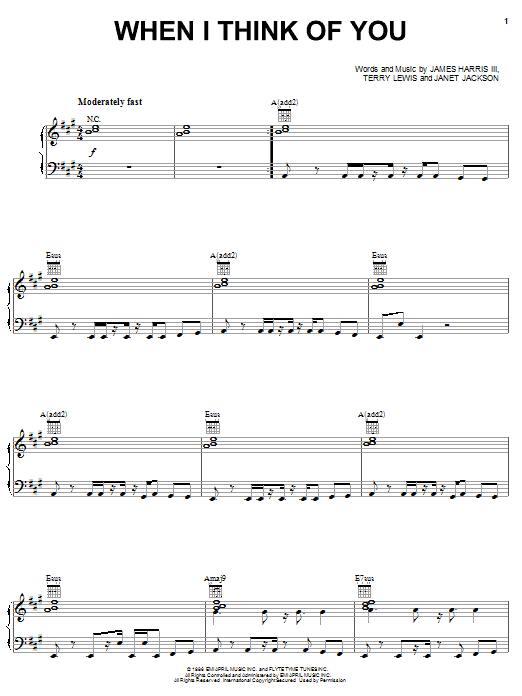 Janet Jackson When I Think Of You Sheet Music