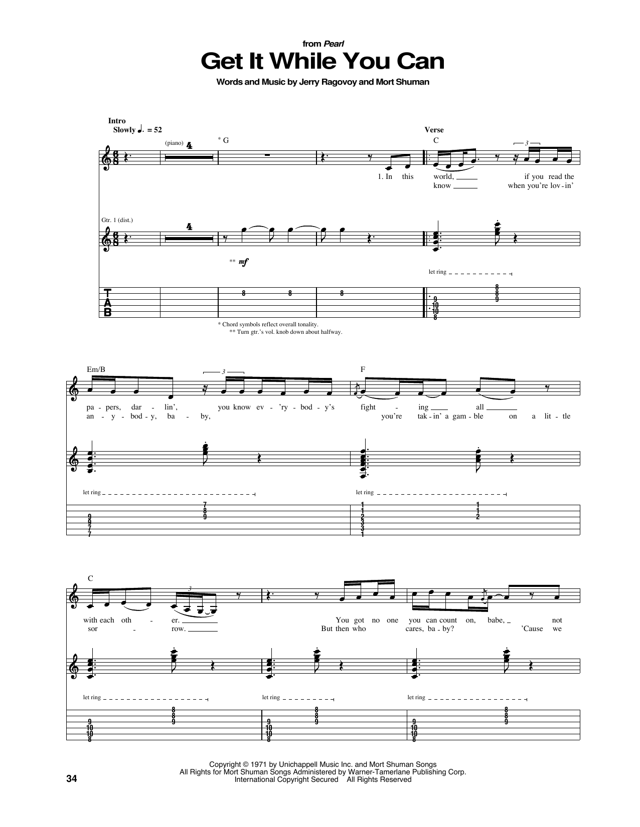 Janis Joplin Get It While You Can Sheet Music