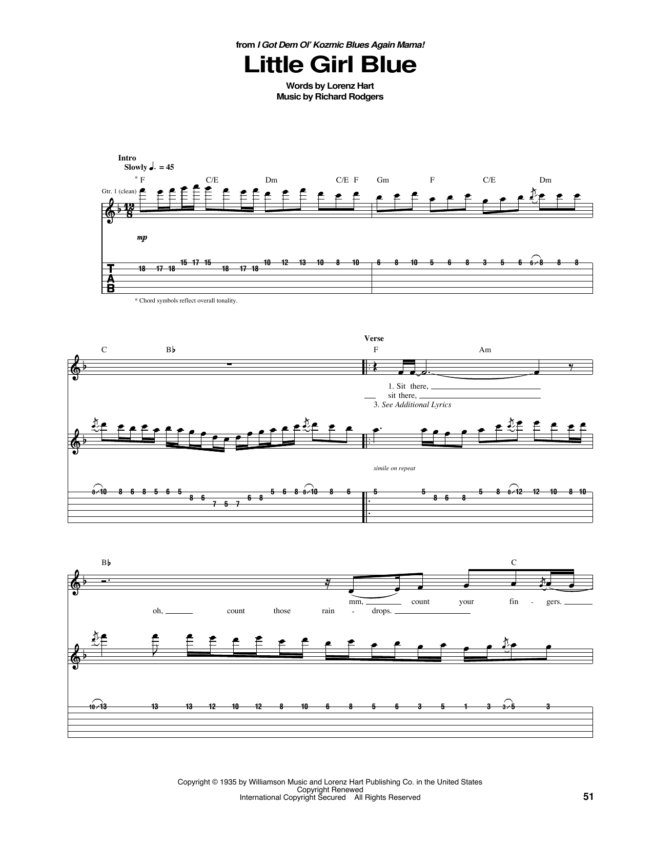 Janis Joplin Little Girl Blue Sheet Music