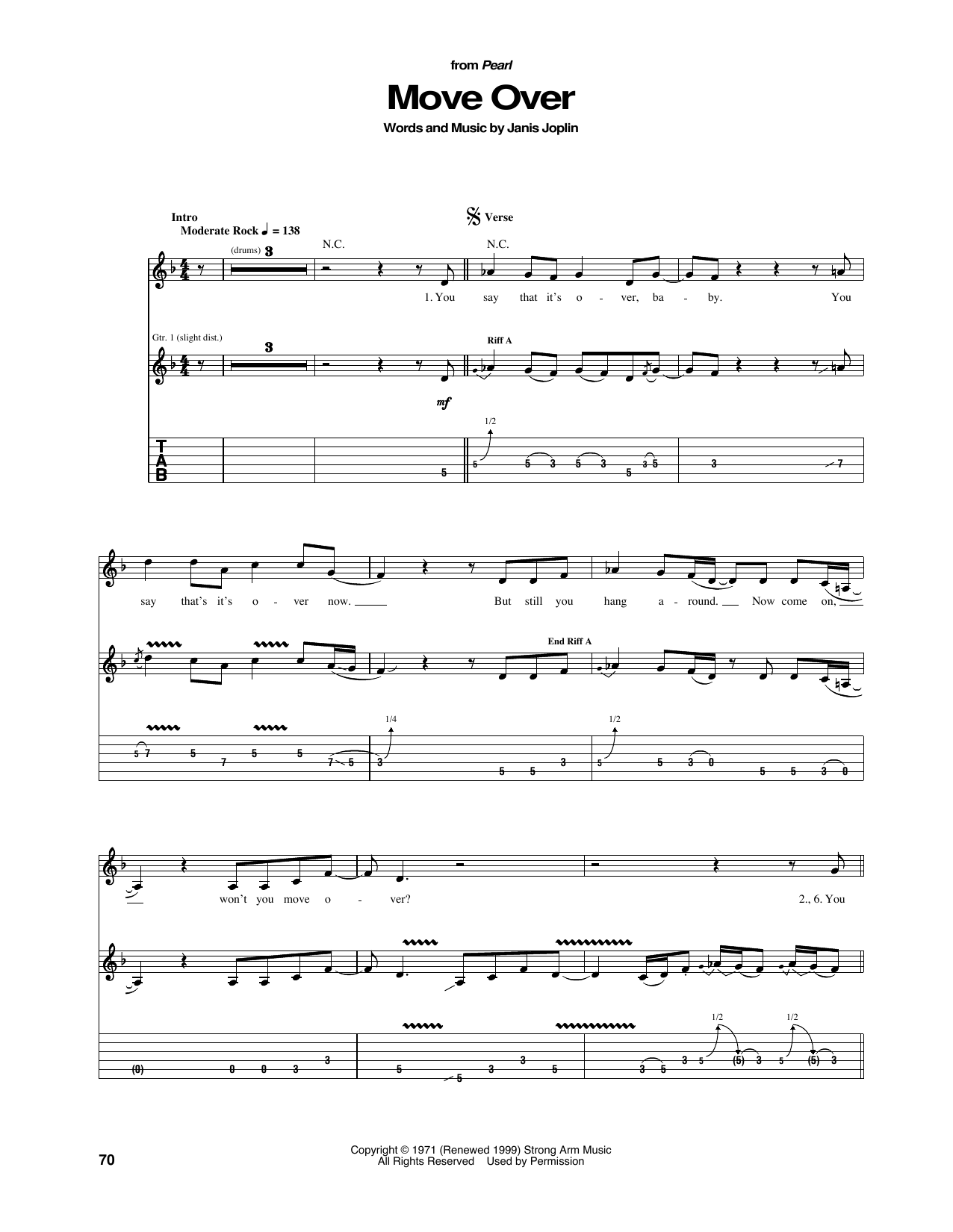 Janis Joplin Move Over Sheet Music
