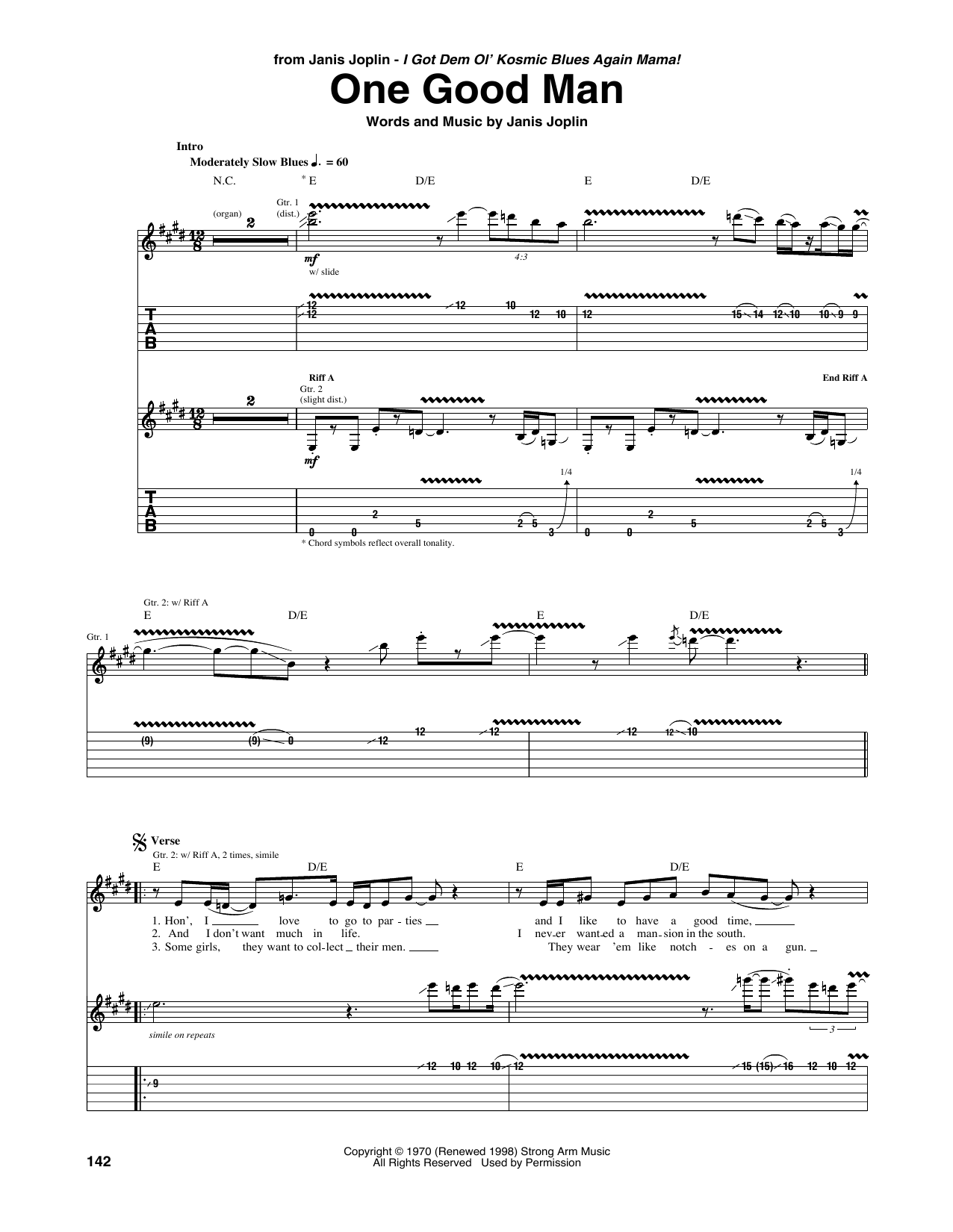 Janis Joplin One Good Man Sheet Music