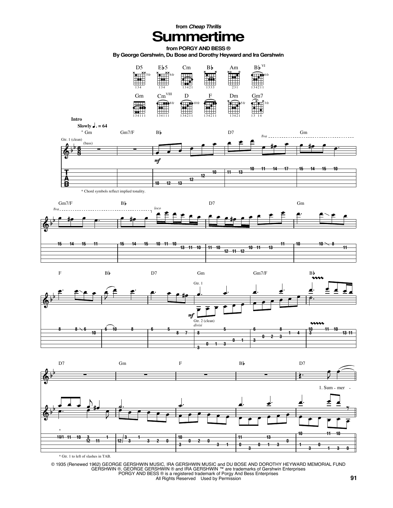 Janis Joplin Summertime Sheet Music