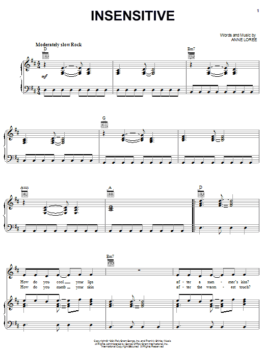 Jann Arden Insensitive Sheet Music