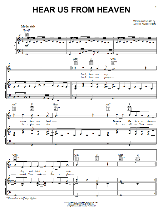 Jared Anderson Hear Us From Heaven Sheet Music