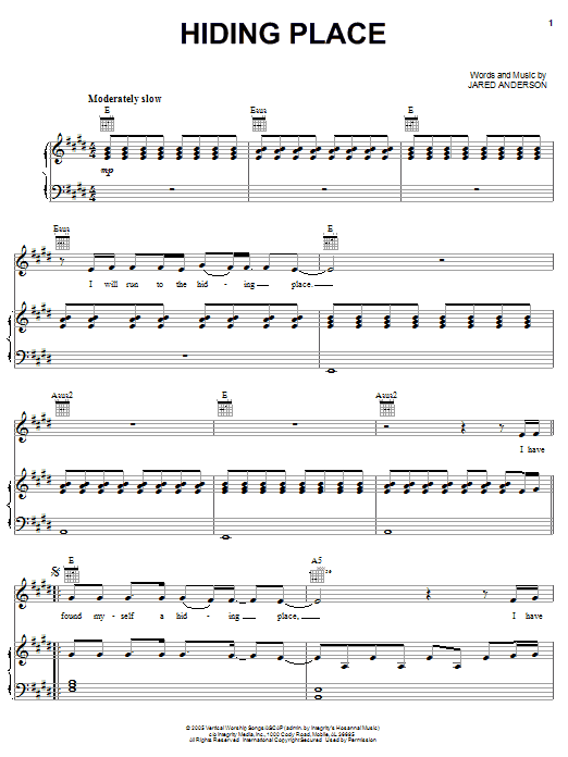 Jared Anderson Hiding Place Sheet Music