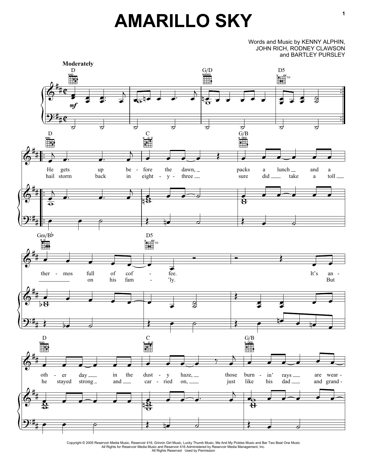 Jason Aldean Amarillo Sky Sheet Music