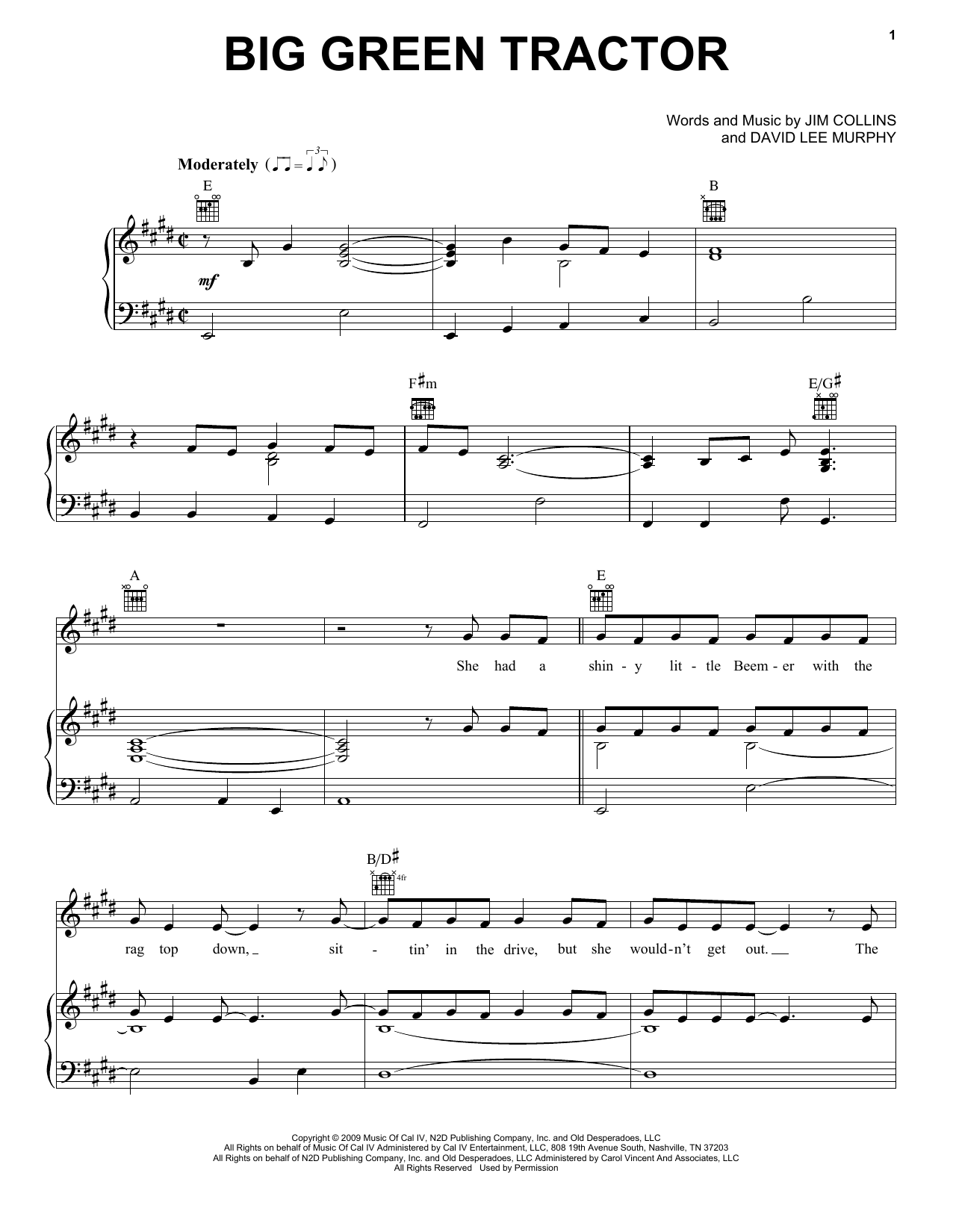 Jason Aldean Big Green Tractor Sheet Music